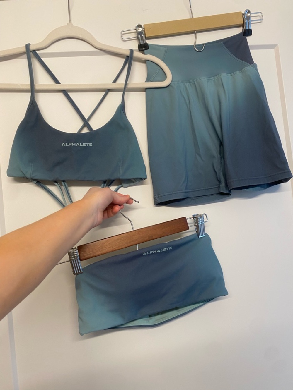 Alphalete Teal Gradient Active Trio - Bra, Shorts & Bandeau